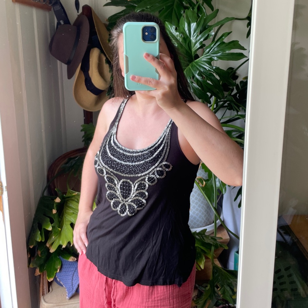 Forever 21 Black and Silver Beaded Tank Top